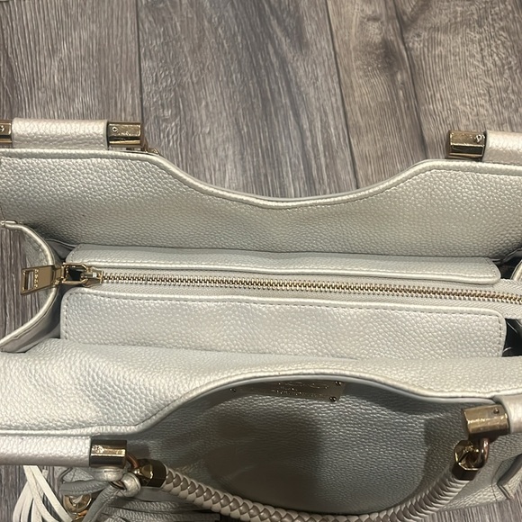 Bebe Natalie Satchel Purse silver and golds accents. - Picture 5 of 11